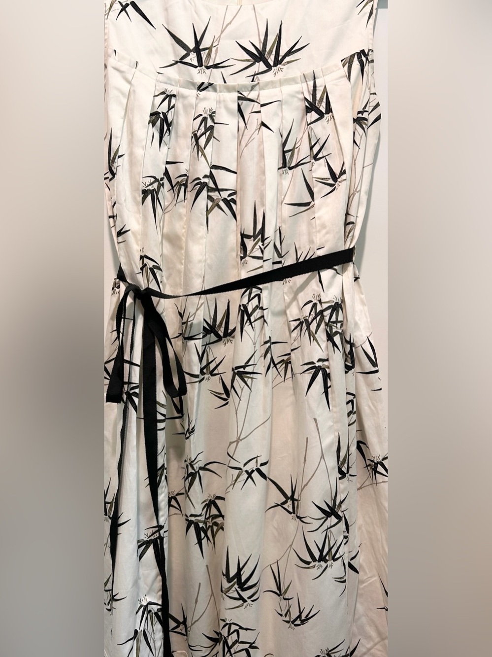 Talbots Ivory Midi Dress with Black Floral Print and Black Ribbon - Picture 4 of 9